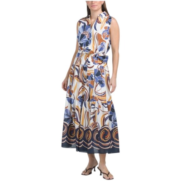 ELIE TAHARI Sleeveless Collared Button Down Tiered Dress - Picture 1 of 3
